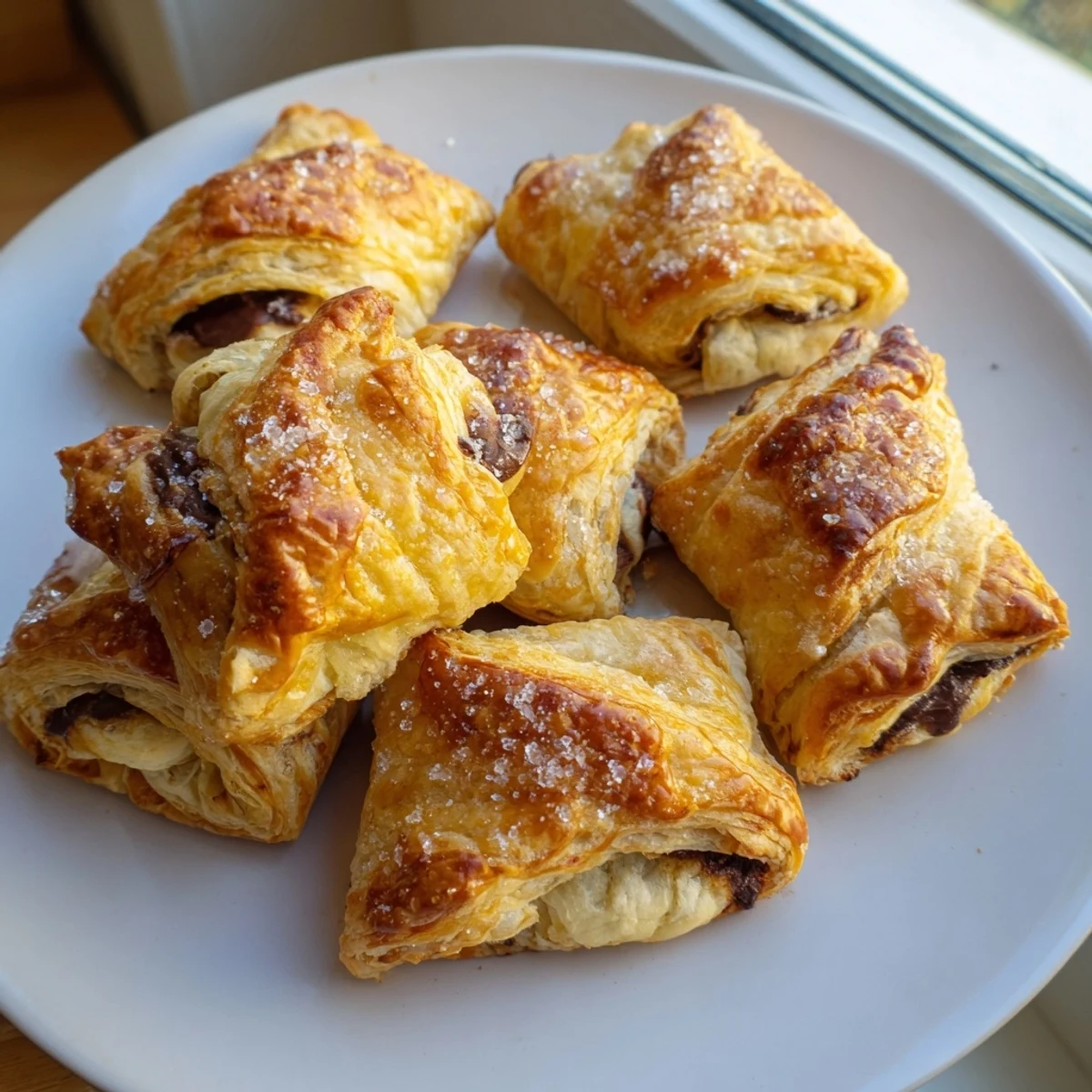 Golden chocolate croissant cookies fresh from the oven with melty centers