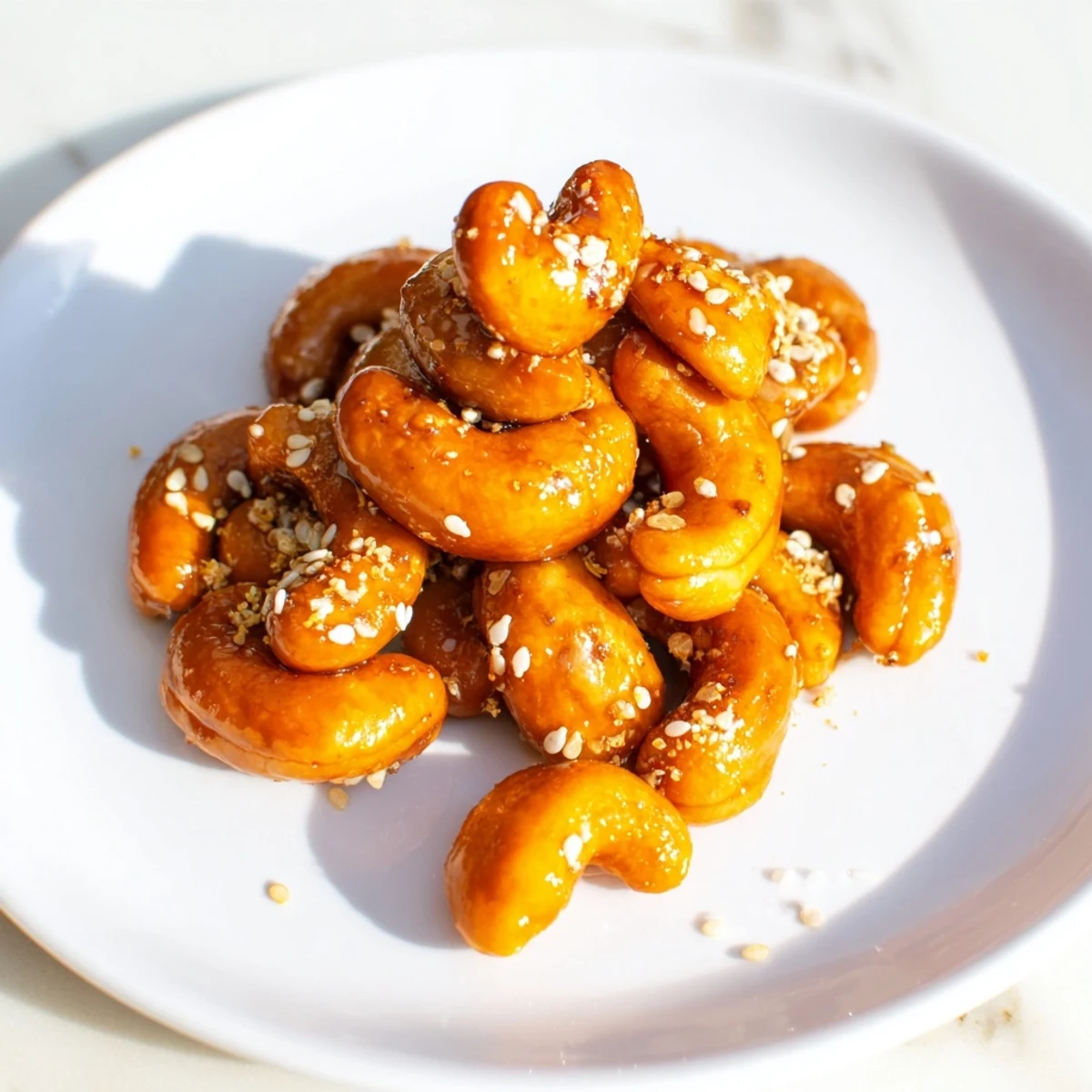Crunchy honey sesame cashews piled in a rustic bowl for everyday snacking