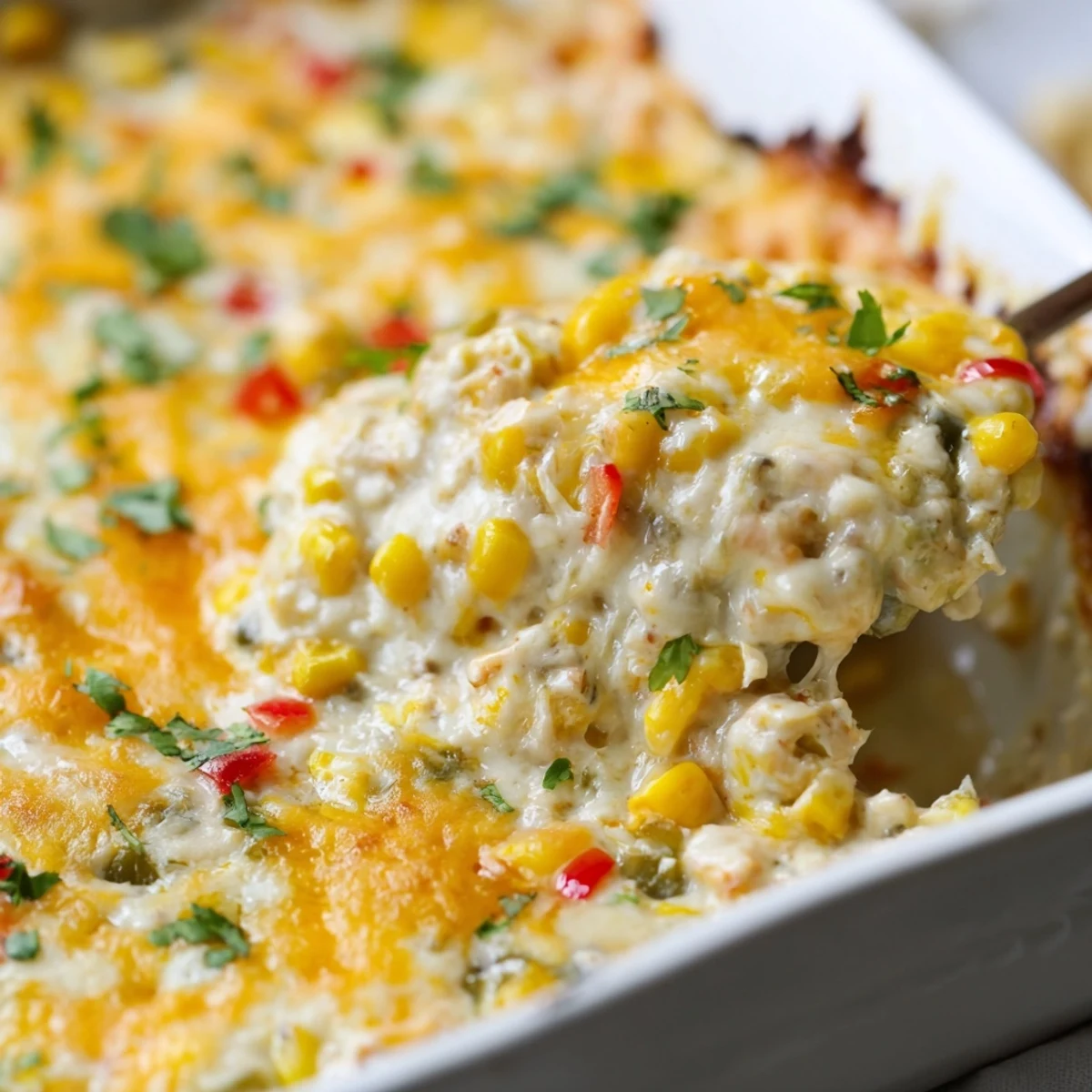 Golden bubbling baked creamy corn jalapeño dip served warm with crispy tortilla chips for dipping