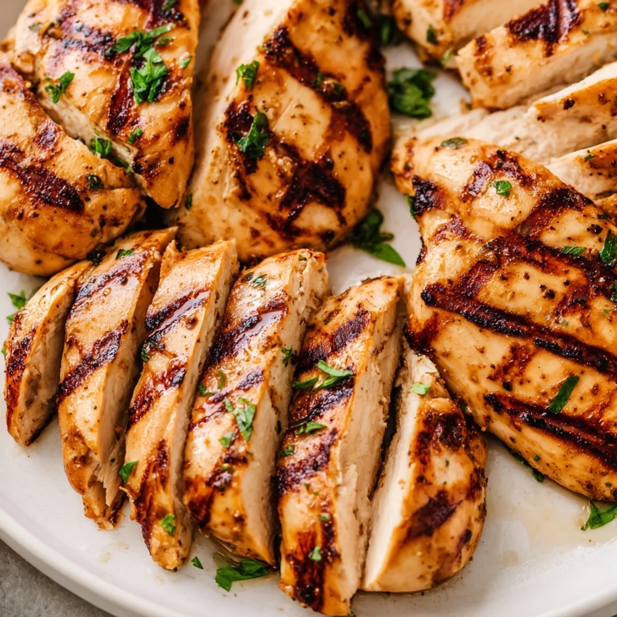Creamy mayo marinated grilled chicken breast served alongside roasted vegetables and lemon wedges