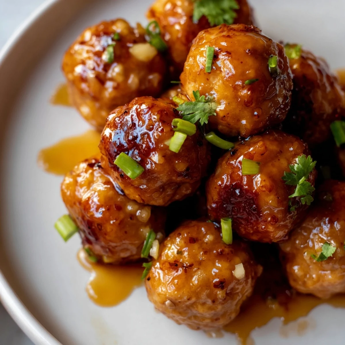 Juicy sweet pineapple chicken meatballs coated in sticky glaze served over fluffy rice