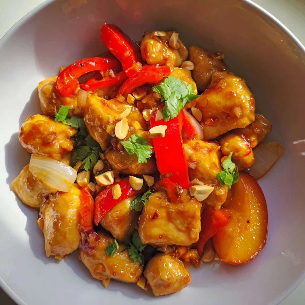 Tender chicken and juicy peach slices tossed in fragrant Thai spiced stir-fry