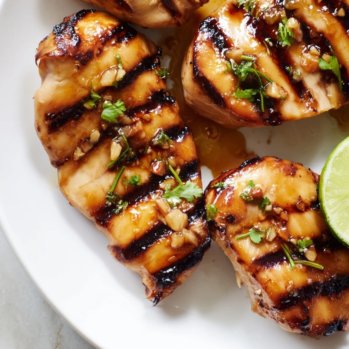 Juicy honey lime chicken sliced open showing tender meat topped with fresh cilantro