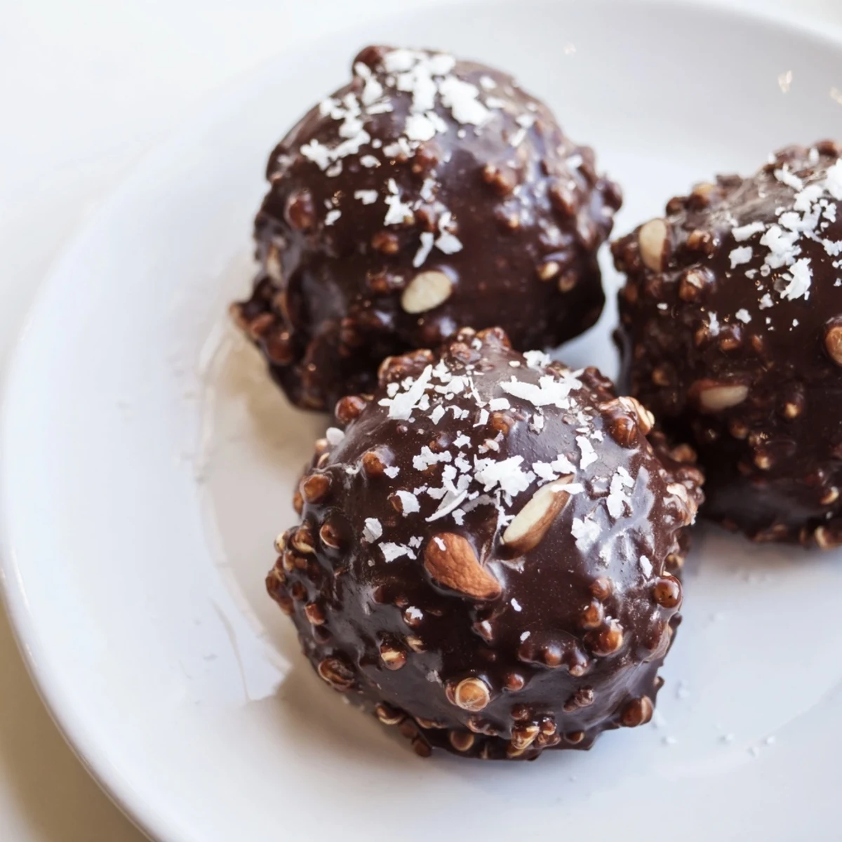 Dark Chocolate Quinoa Crunch Bites studded with roasted almonds and shredded coconut
