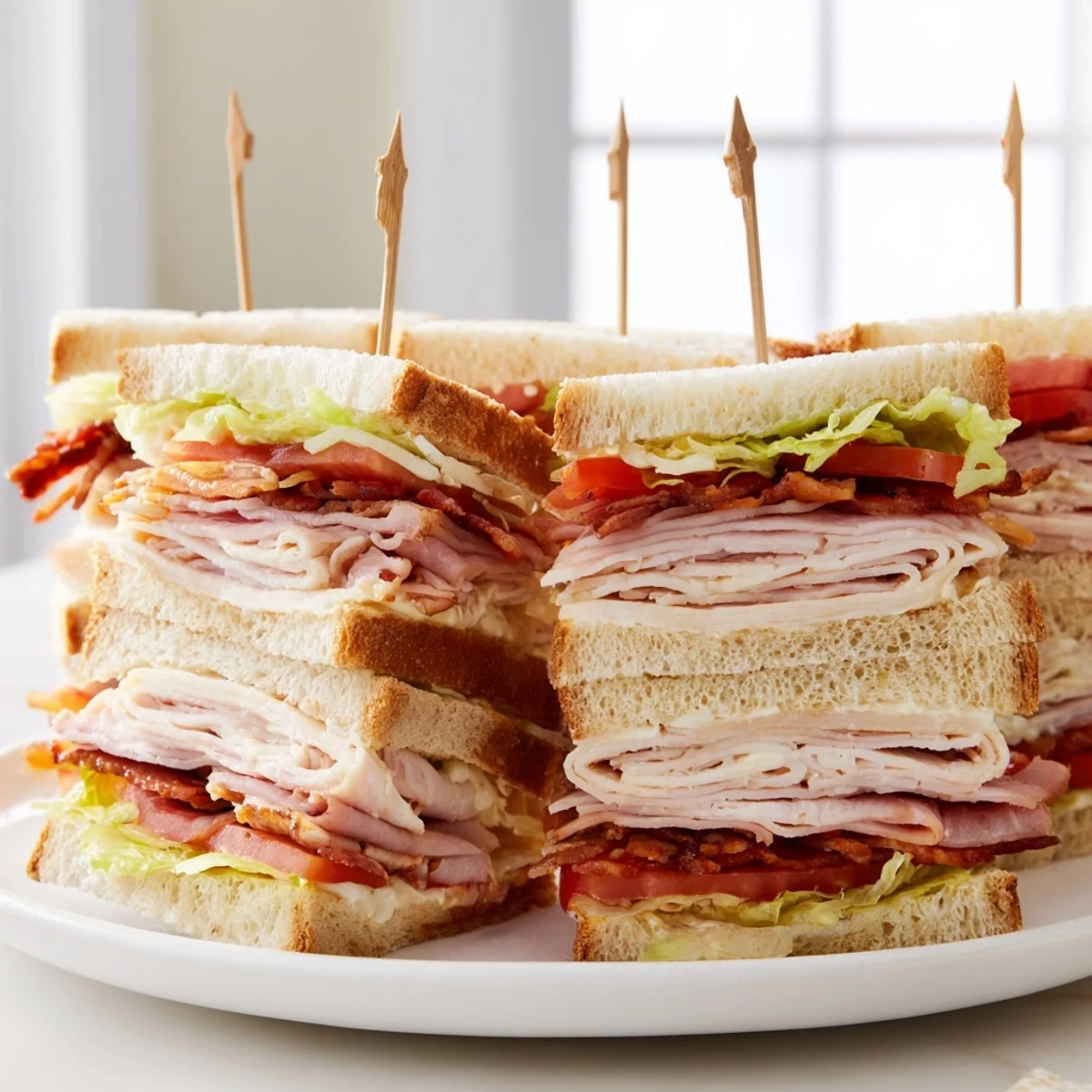 Club Sandwich stacked high with crispy bacon, fresh lettuce, and ripe tomato slices