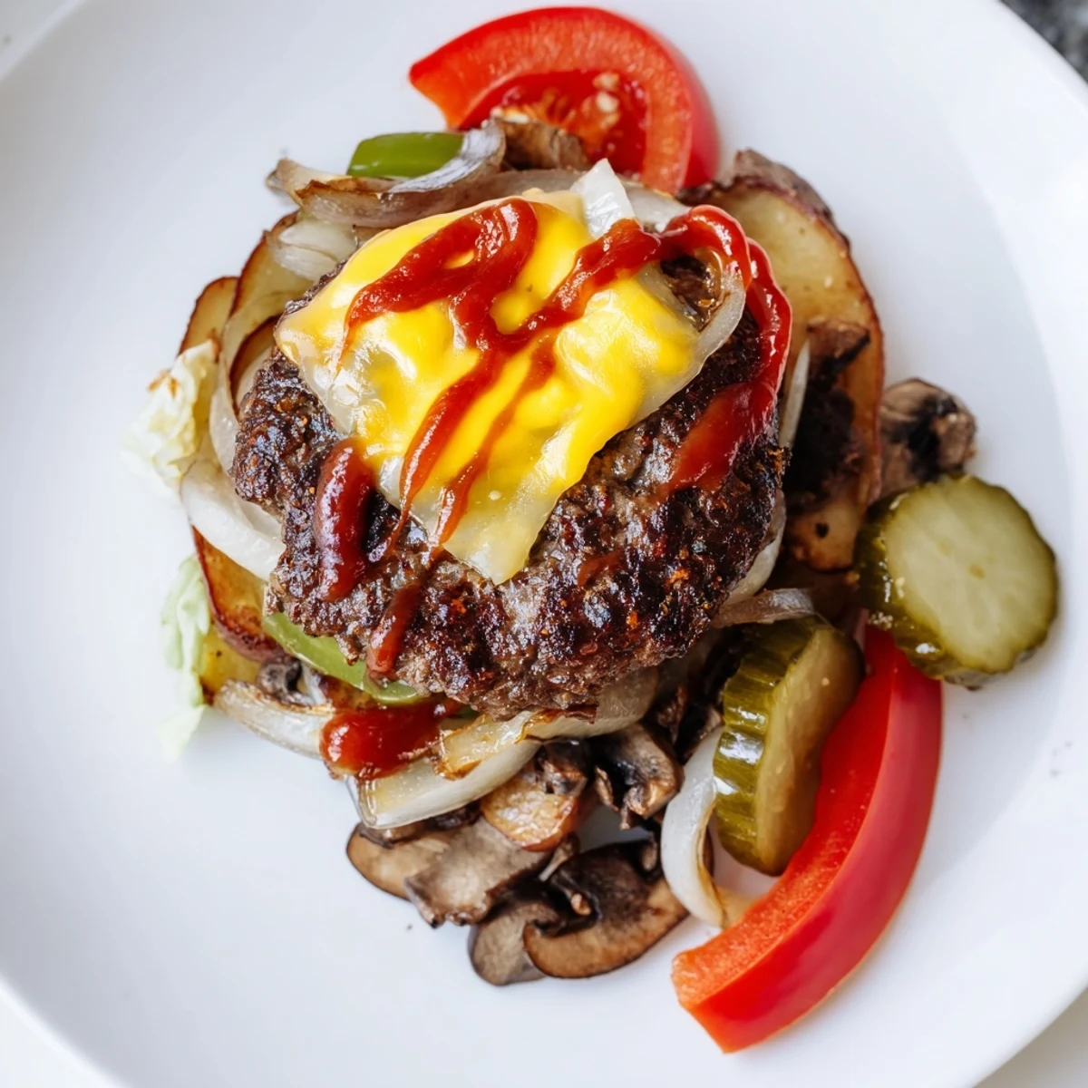 Cheesy ground beef patties nestled among colorful peppers in campfire cheeseburger hobo packets