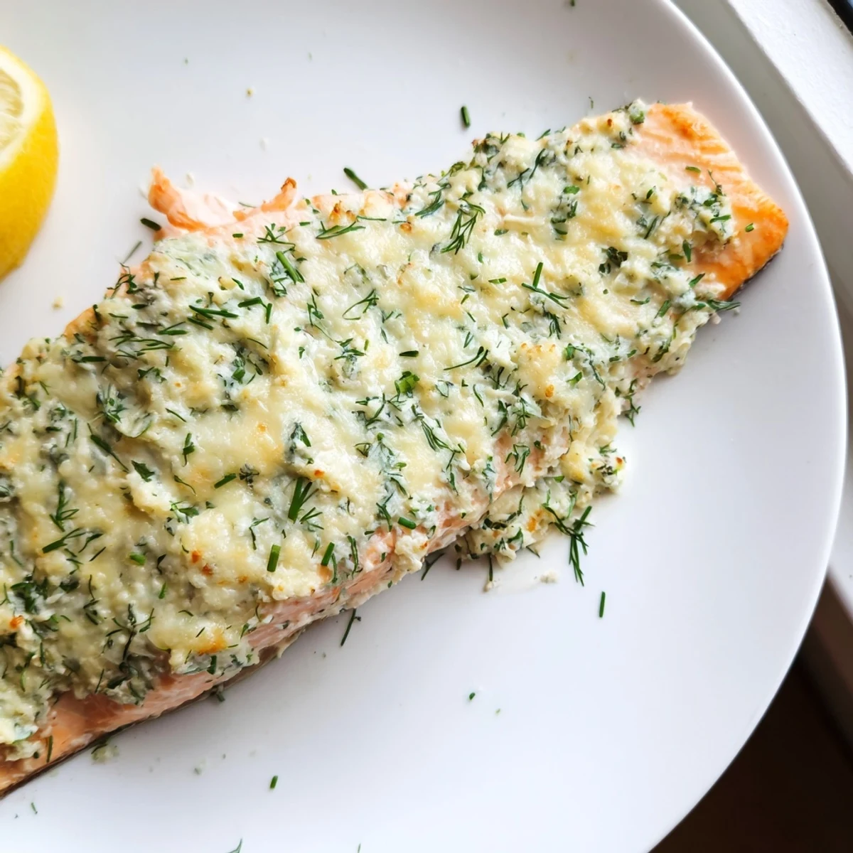 Tender baked Boursin salmon topped with melting garlic herb cheese on a parchment-lined tray