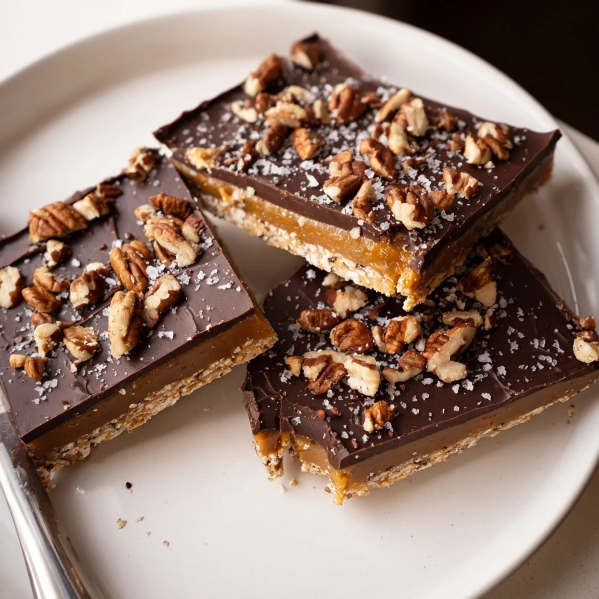 Glossy pecan pie bark topped with roasted pecans and melted chocolate pieces