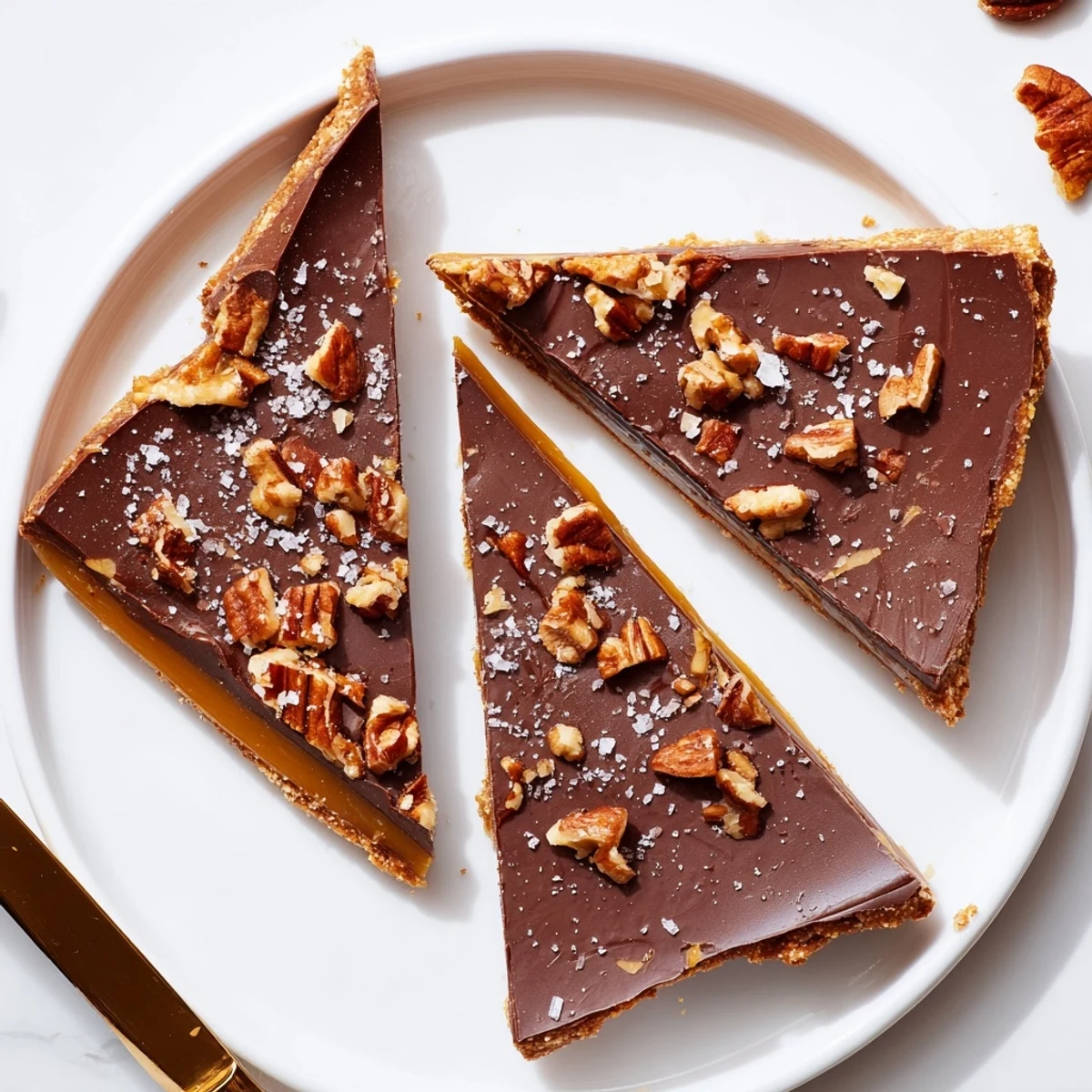 Decadent pecan pie bark featuring toasted nuts and rich semi-sweet chocolate coating