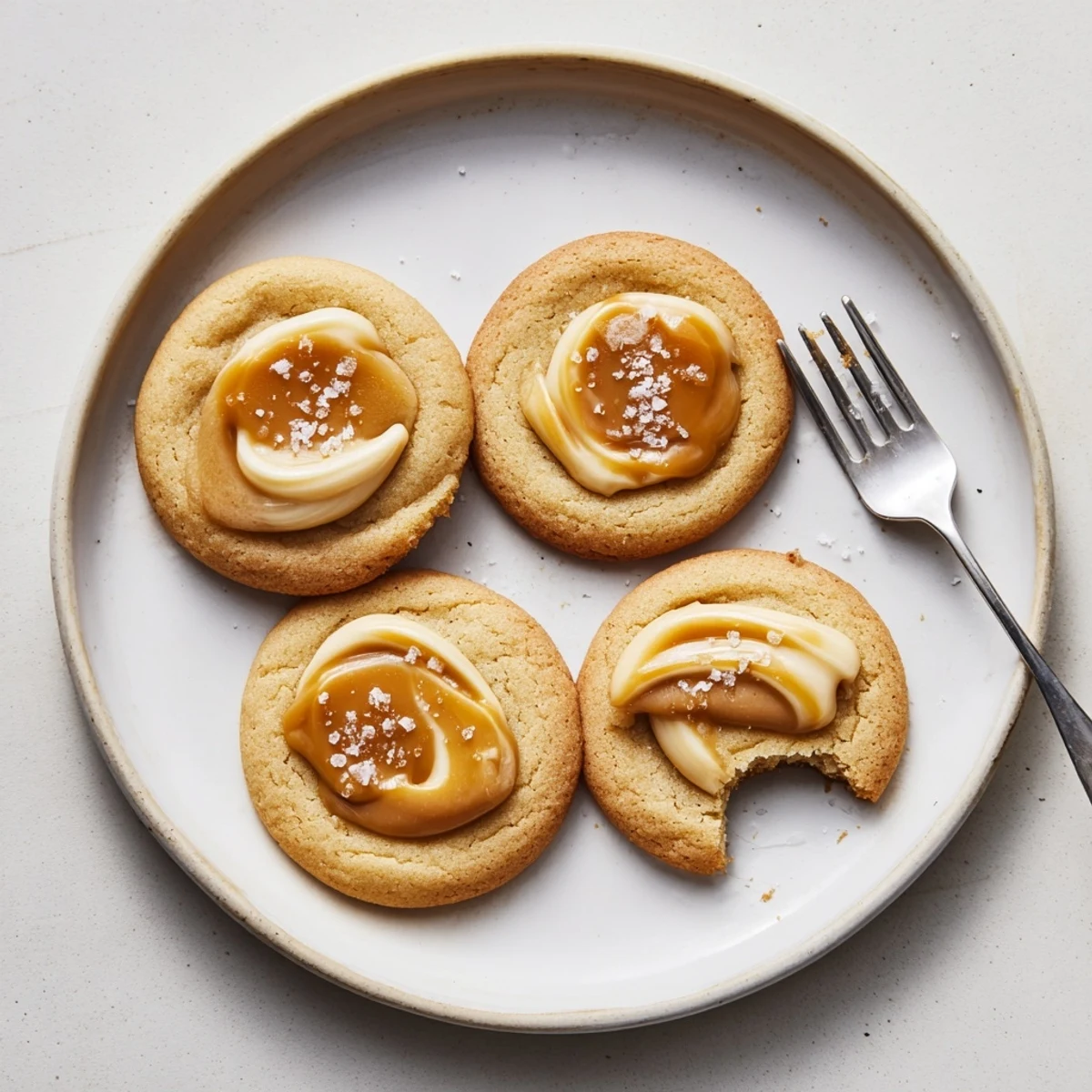 Warm caramel cheesecake cookies fresh from the oven with rich, melty caramel centers.
