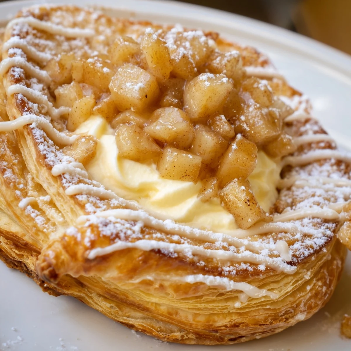 Golden apple cheese danishes with flaky puff pastry and creamy spiced apple filling