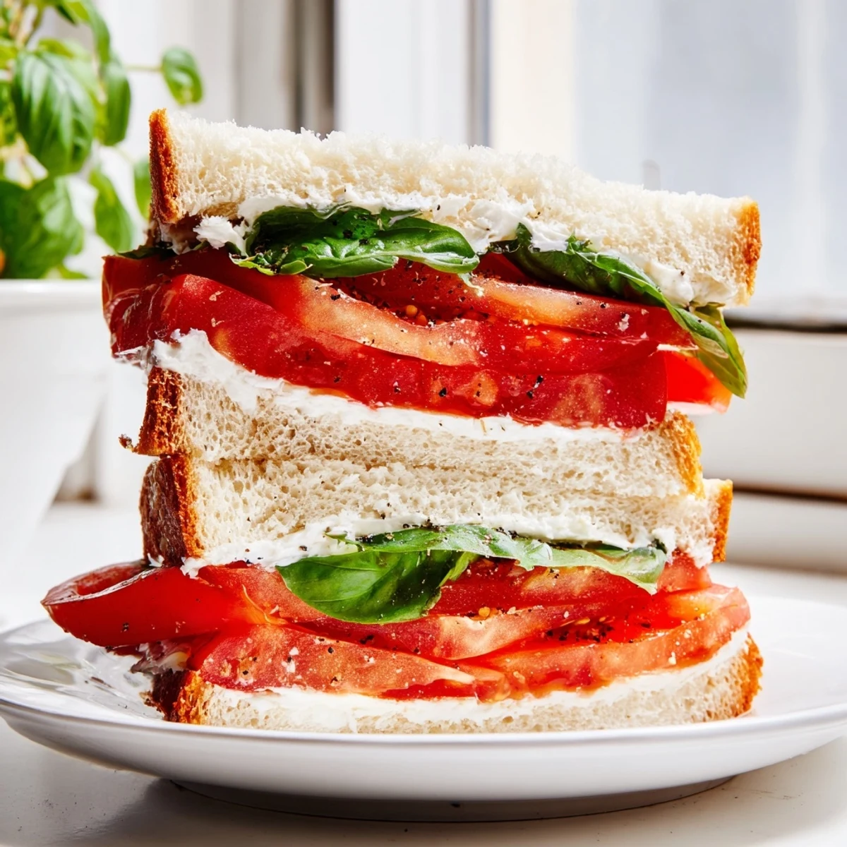 Juicy ripe tomato sandwich with creamy mayo on soft fresh bread