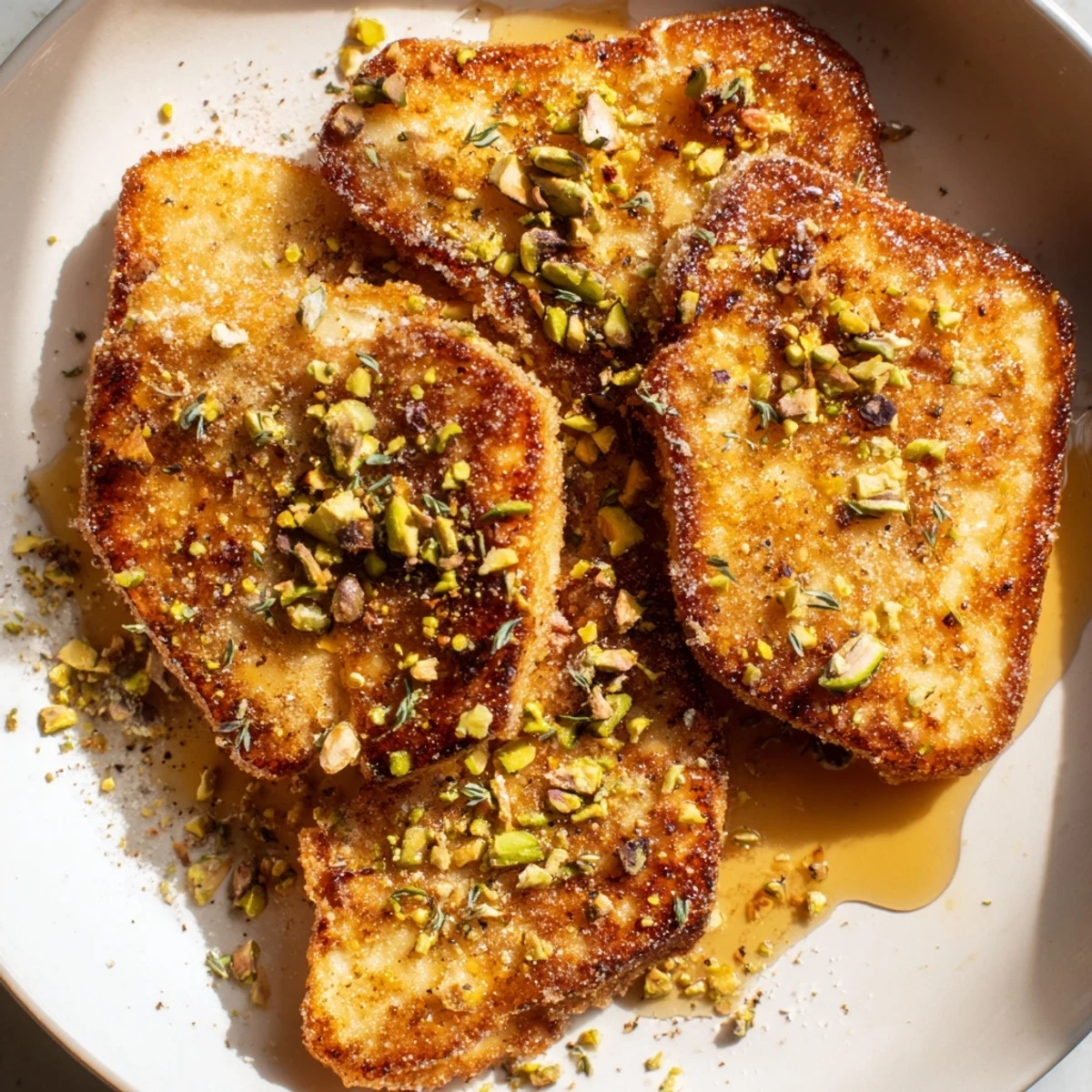 Crispy honey halloumi topped with fresh herbs and a drizzle of warm honey  