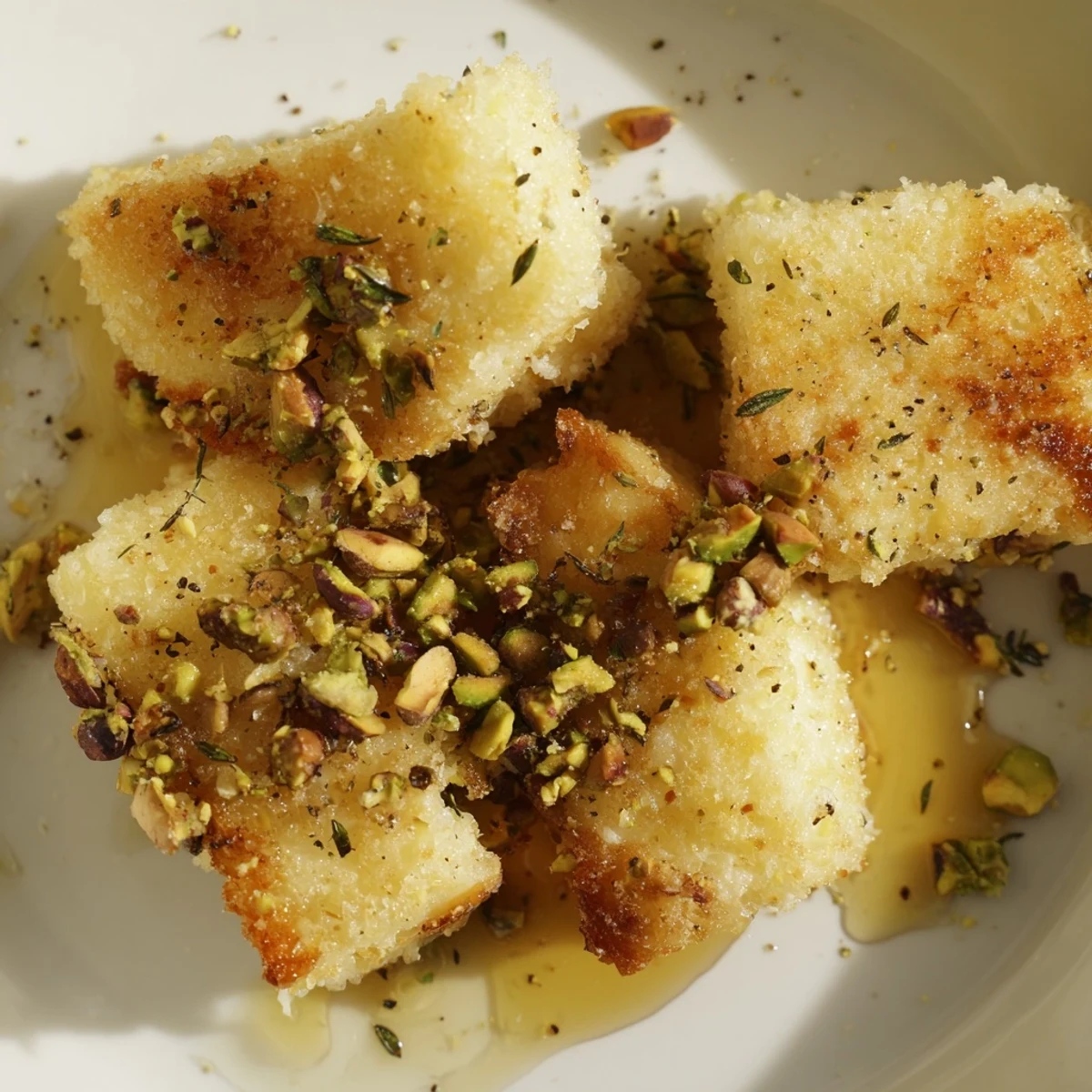 Golden fried honey halloumi drizzled with sweet honey and crunchy toasted nuts  