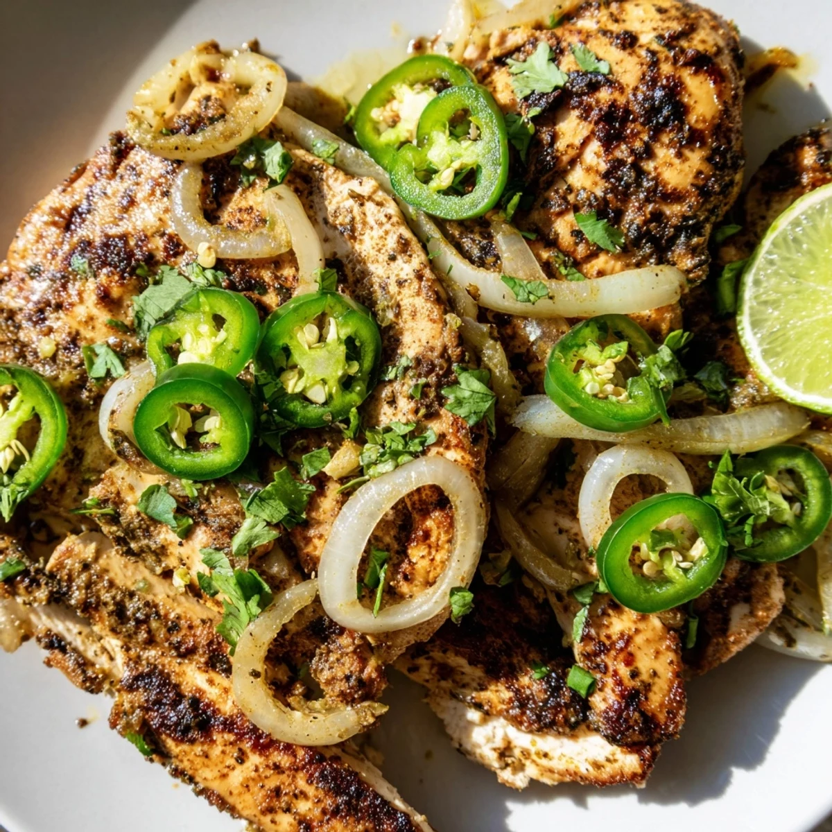 Savory chicken baked with sliced jalapeños and garlic for a flavorful, spicy dinner