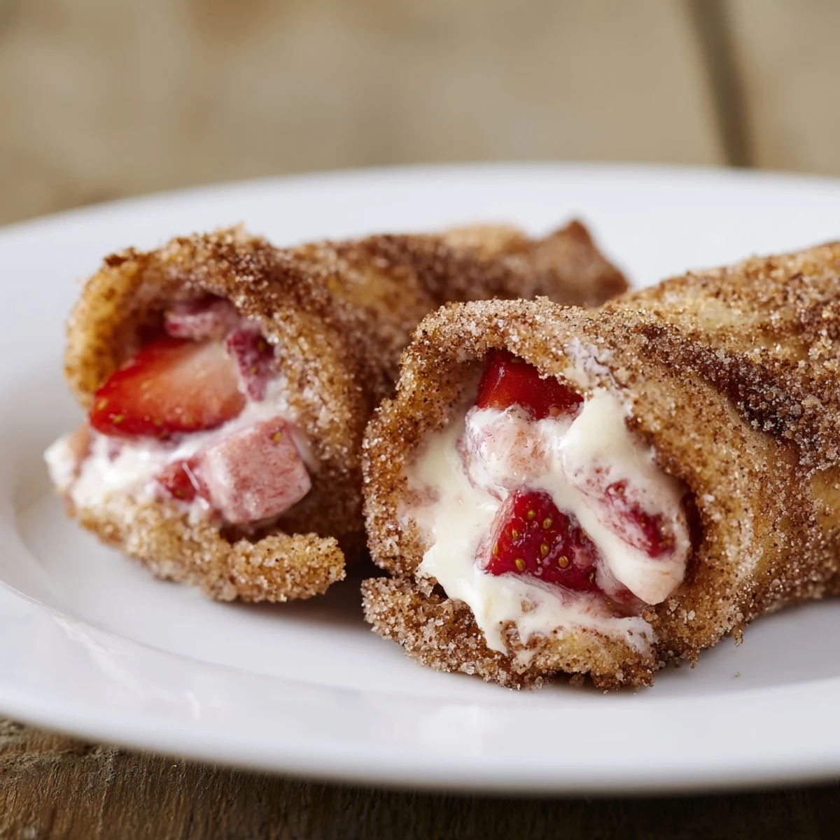 Golden toasted Strawberry Cream Cheese Roll Ups dusted with cinnamon sugar  