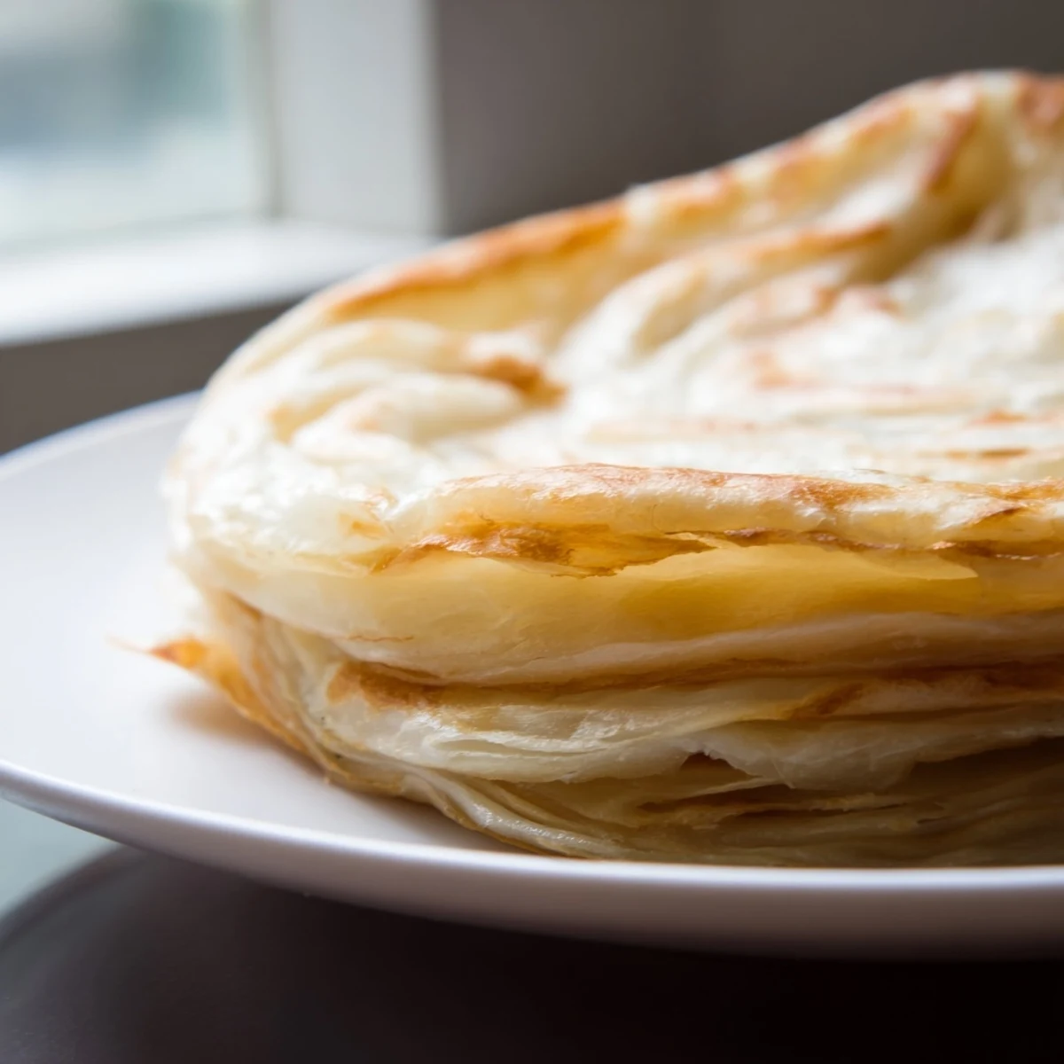 Golden, flaky Roti Canai served with a side of aromatic curry.  