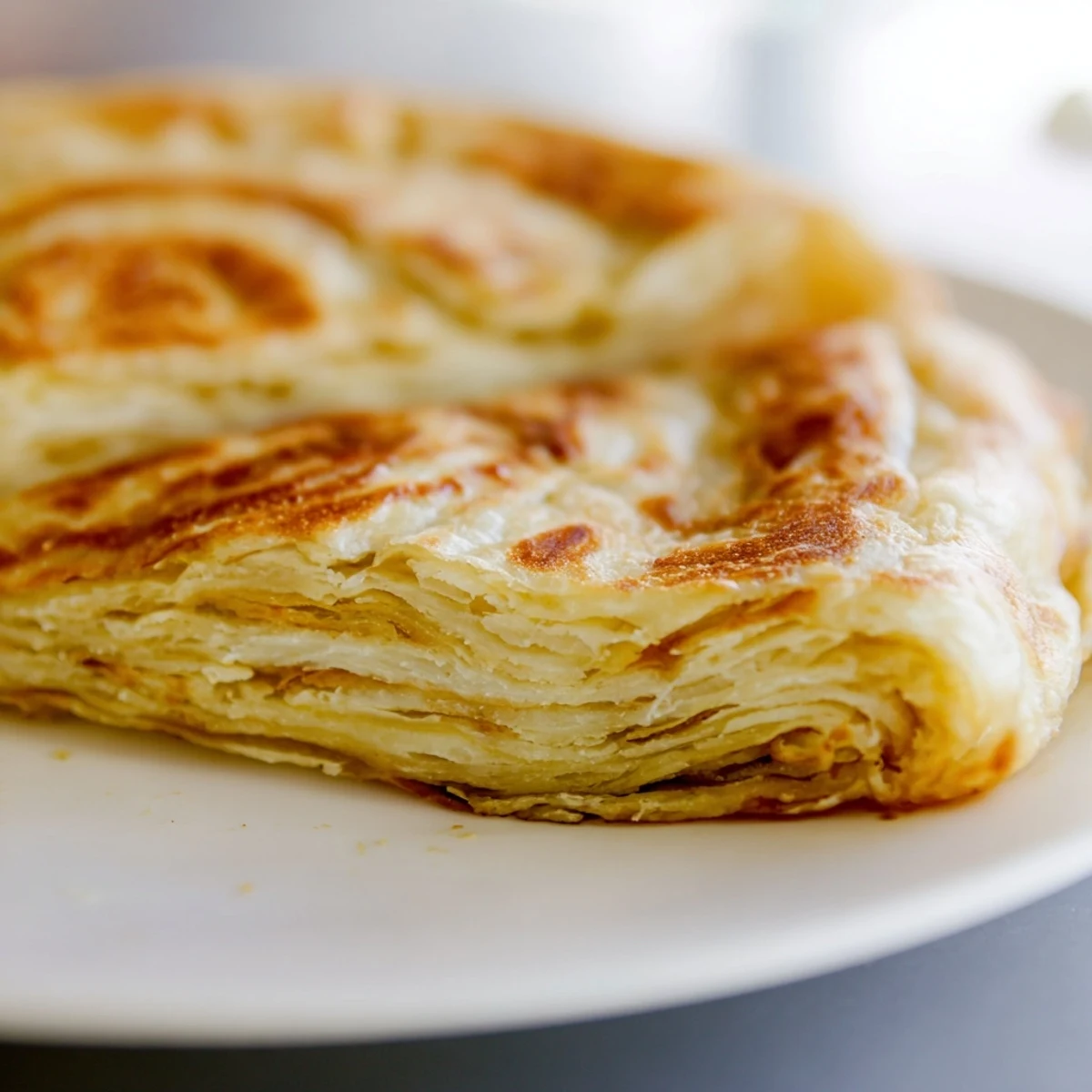 Buttery layers of Roti Canai fried to a crisp, golden perfection.  