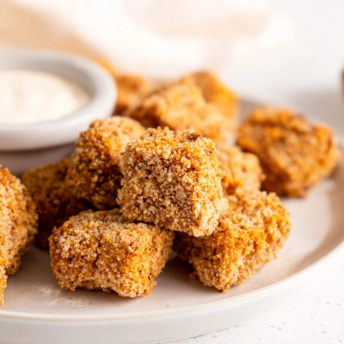 Vegan tofu fried chicken with a crunchy coating and tender inside texture  