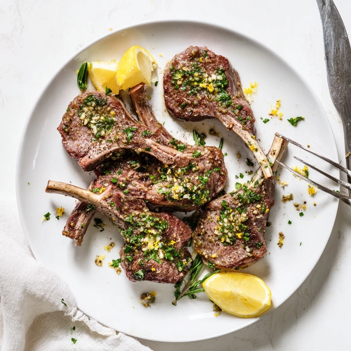 Juicy lamb chops marinated in garlic and herbs, perfectly cooked.
