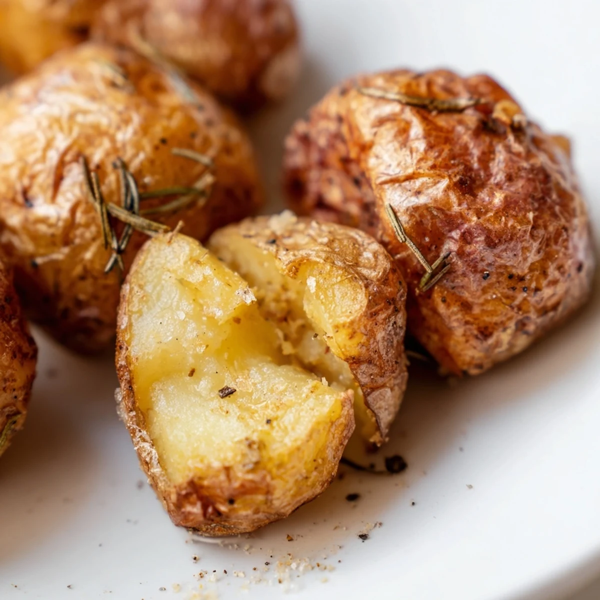 Crispy roasted potatoes seasoned with herbs served as a delicious side dish  