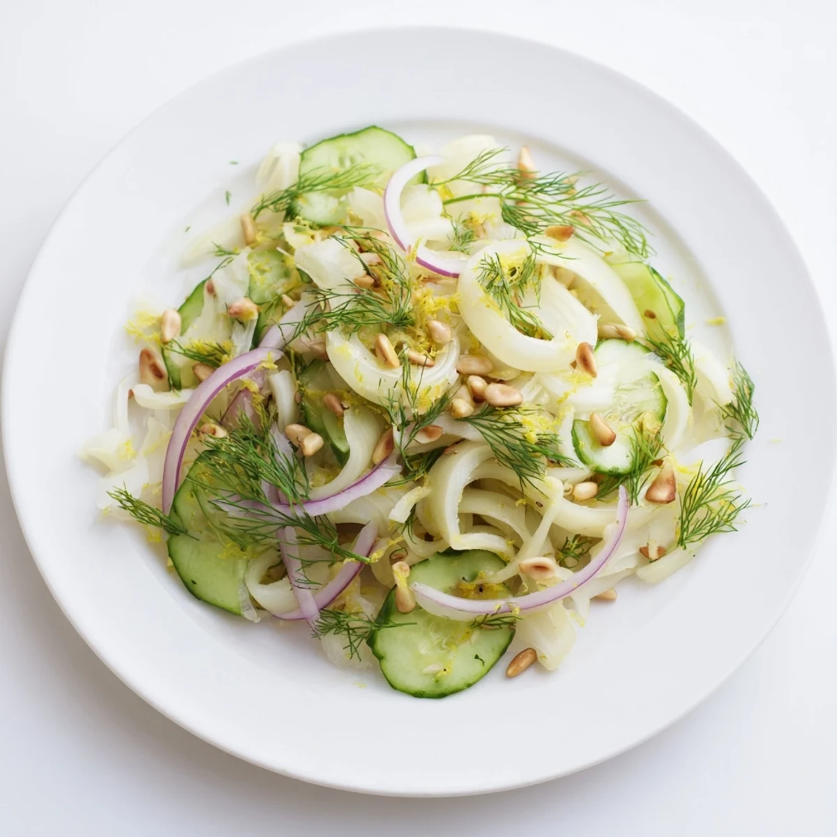 Thinly sliced fennel and cucumber tossed in a tangy lemon dressing for a refreshing crunch  