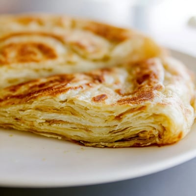 Buttery layers of Roti Canai fried to a crisp, golden perfection.  